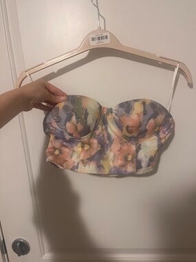superdown Pastel Floral Bustier Crop Top - Peach, Lavender, Yellow